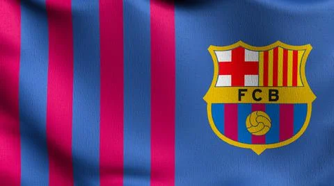 FC Barcelona flag blowing in the wind. Emblem of Football Club FC Premier Lea Stock Illustration