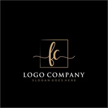 FC Initial handwriting logo with rectangle template vector Stock Illustration