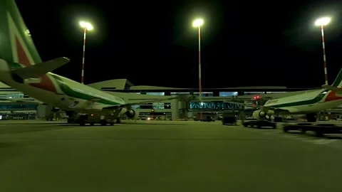 Fco Airport by night Stock Footage