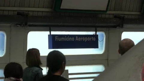 FCO Airport Sign On Train Platform In Rome, Italy Stock Footage 154970283