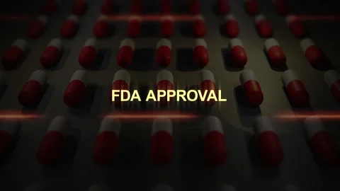 FDA Approval Text over Manufactured Pill Conveyor Belt Animation Stock Footage 331830828