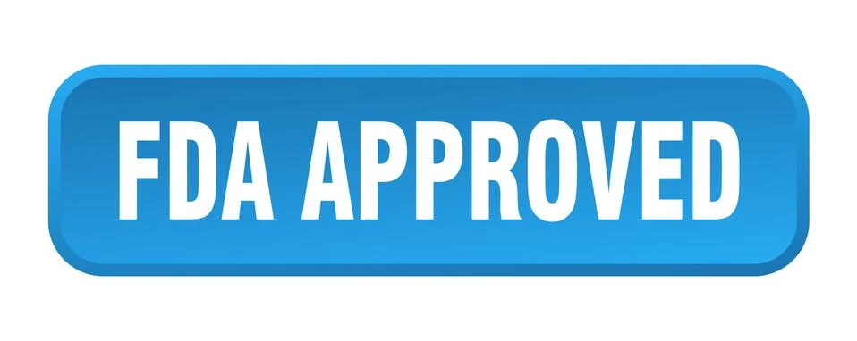 Fda approved button. fda approved square 3d push button Illustrazione stock