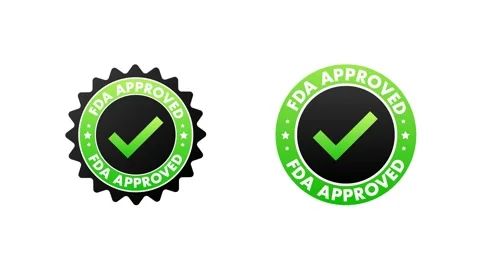 FDA approved certification label animation on white and blue background Stock Footage 315072891