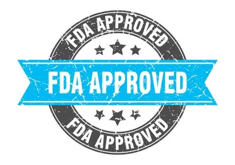 Fda approved round stamp with turquoise ribbon. fda approved Stock Illustration