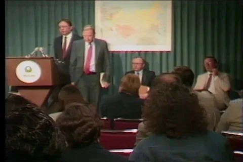FDA commissioner talks about the Chernobyl accident in the Soviet Union - 1986 Stock Footage 112159250