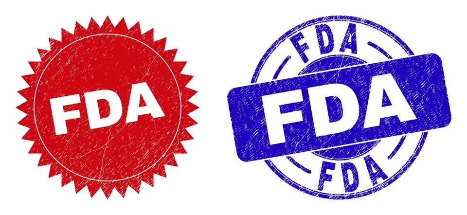 FDA Round and Rosette Seals with Scratched Texture Stock Illustration