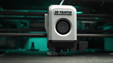 FDM 3D Printer Extruder Moves Along a Carbon Rail Stock Footage 286243891