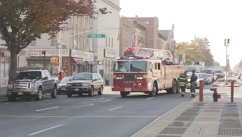 FDNY Engine backing into station Stock Footage 8945515