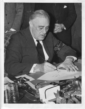 FDR Signs Declaration of War 스톡 사진