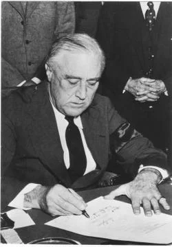 FDR Signs Declaration of War Foto stock