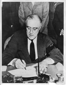 FDR Signs Declaration of War Foto stock