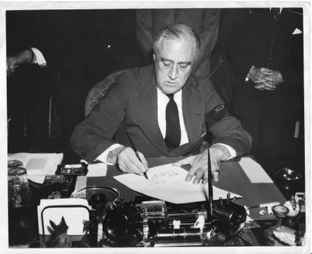 FDR Signs Declaration of War Foto stock