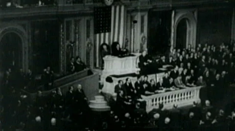FDR Speaks to United States Congress Stock Footage