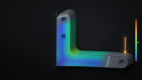 FEA Stress Analysis Contour on Loaded Bracket Engineering Simulation Stock Footage 347457599