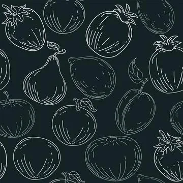 Feamless pattern. Hand drawing black white sketch fruits Stock Illustration