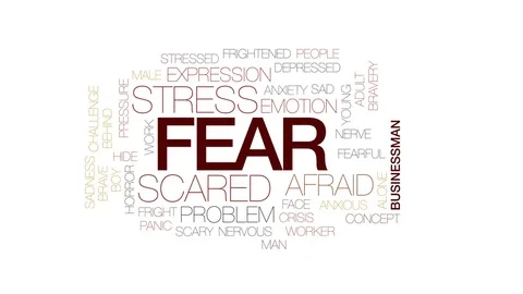 Fear animated word cloud, text design animation. Kinetic typography. Stock Footage 77258319