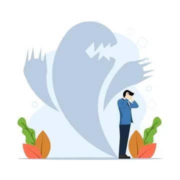 Fear attack concept. a character with a shadow of a monster that scares him. Ilustração Stock