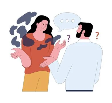 Fear of being misunderstood. Concerned tense woman, puzzled not understanding Stock Illustration