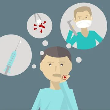 Fear of the dentist. Toothache. Man is afraid of  dentist.Vector illustration Stock Illustration