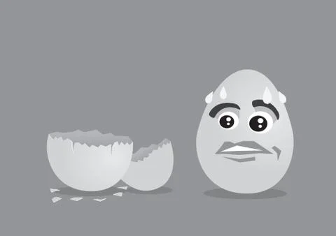 Fear Eggs Faces staring with dramatic face expression at an empty eggsshell. Illustrazione stock