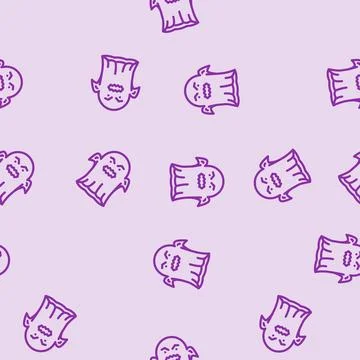 Fear ghost line vector seamless pattern Stock Illustration