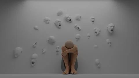 Fear of madness. problems attacked the person. Illustrazione stock