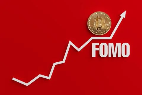 Fear Of Missing Out In Cryptocurrency Investing Concept. Rising Bitcoin Coi.. Stock Illustration