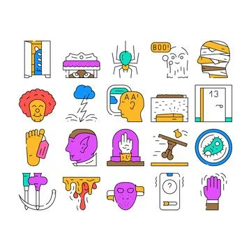 Fear Phobia Problem Collection Icons Set Vector Stock Illustration