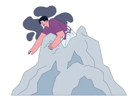 Fear of stagnation. Young scared or terrified man stuck in a rock. Character Stock Illustration