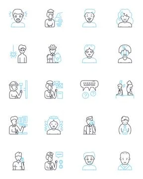 Fearful emotions linear icons set. Dread, Fright, Terror, Horror, Panic, Unease Stockillustratie