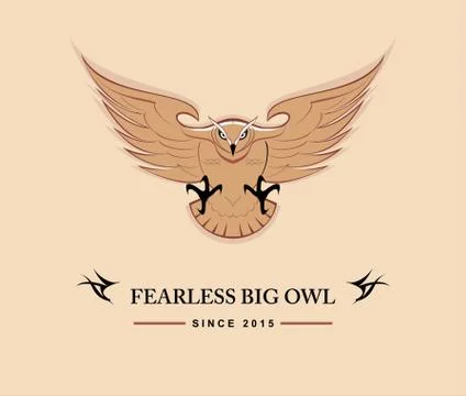 Fearless big owl brown Stock Illustration