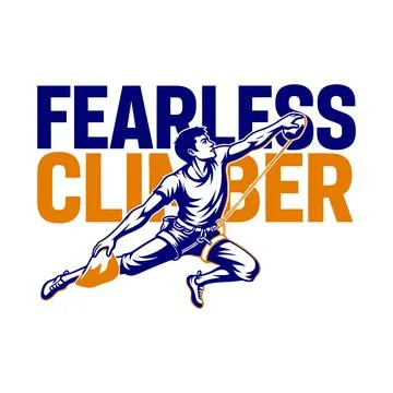Fearless climber man jumping with rope in hand tshirt design Stock Illustration