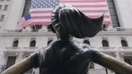 Fearless Girl In Front Of New Stock Exchange Over The Shoulder Stock Footage
