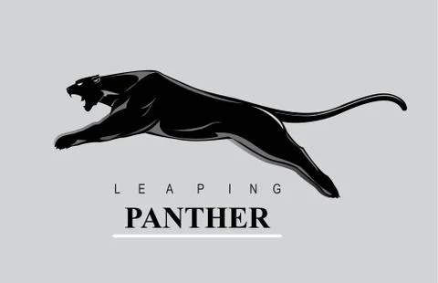 Fearless Panther. Leaping panther. Roaring Panther. Stock Illustration