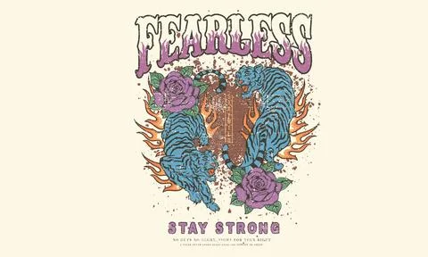 Fearless tiger print design for t shirt and others. Stock Illustration