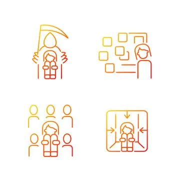 Fears and phobias gradient linear vector icons set イラスト素材