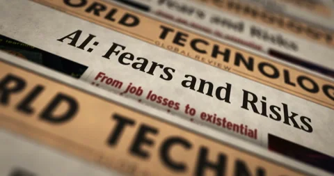 Fears and risks of AI newspaper printing press Stock Footage 342498907