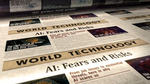 Fears and risks of AI newspaper printing press Stock Footage 342499251