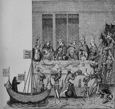 Feast with desserts given by Charles V to the Emperor of Germany,editeur ma.. Stock Illustration