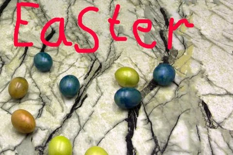 The Feast of Easter. Rabbit with eggs. Painted eggs for the Easter holiday. E Stock Photos