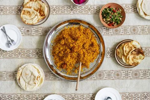 Feast for the end of Ramadan flat lay Stock Photos