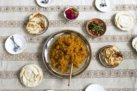 Feast for the end of Ramadan flat lay Stock Photos