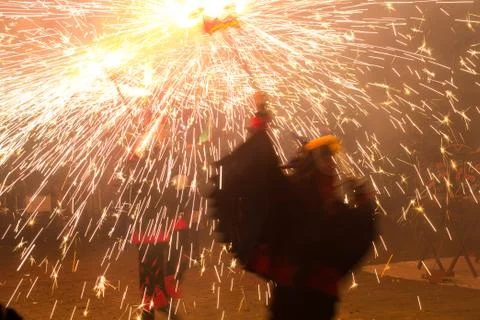 Feast of fire and devils, typical of Catalonia, Spain Stock Photos