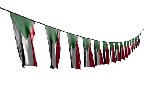 Feast flag - many Sudan flags hanging diagonal on string isolated Stock Illustration