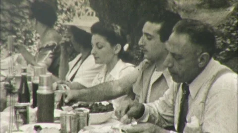 Feast Picnic Outdoors Italy Circa 1946 (Vintage Film 8mm Home Movie) 110 Stock Footage