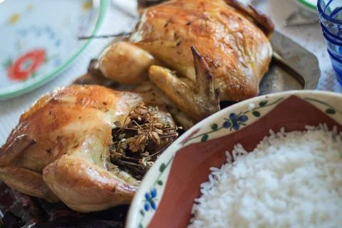 Feast on roasted chickens in Albufeira! Stock Photos
