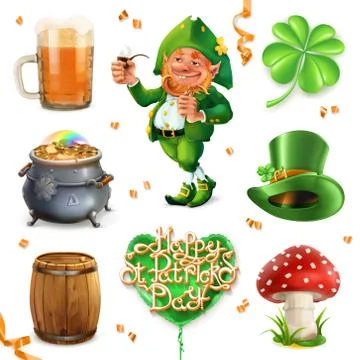 Feast of Saint Patrick. 3d vector icon set Stock Illustration