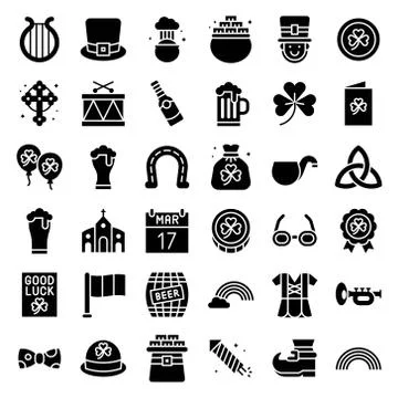 Feast of Saint Patrick vector set, solid icon Stock Illustration