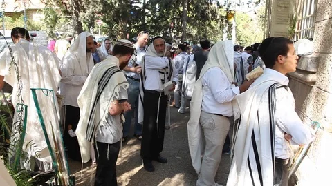 Feast of Tabernacles prayer in Shtiblach synagogue. Jerusalem. MVI-2974-01 Video stock 98569711