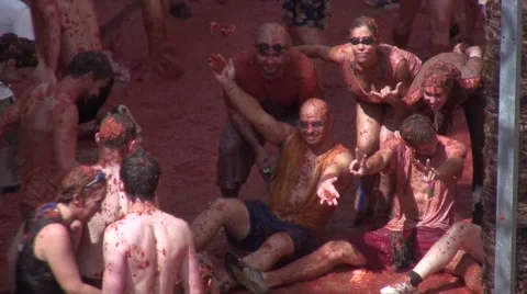Feast of the tomatina at Spain Stock Footage 52966673